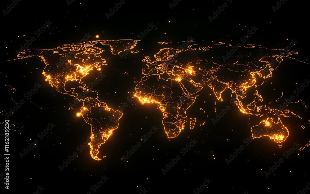 Poster a glowing circuit pattern forming the shape of a world map, symbolizing the spread of technology and
