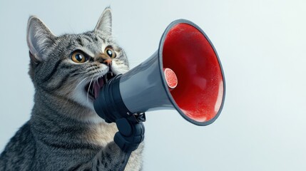 Angry cat yelling into megaphone.