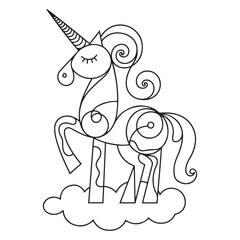 Cute cartoon pegasus. Pony princess. Unicorn. Black and white vector illustration for coloring book