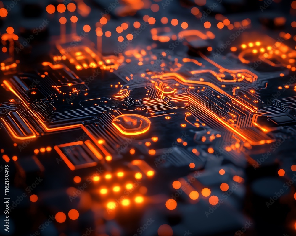 Poster glowing circuits forming the shape of a world map, symbolizing global connectivity and technological