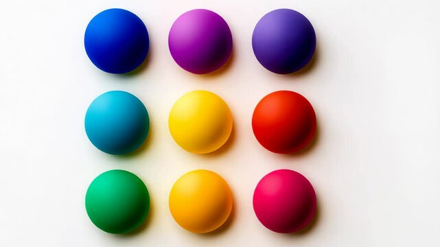 Row of colorful balls arranged in a square pattern. The colors are bright and vibrant, creating a cheerful and lively atmosphere