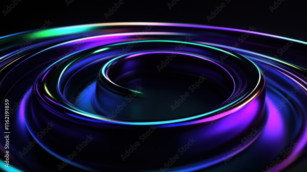 Poster exploring dynamic 3d abstract sound waves in vibrant colors and smooth curves. generative ai