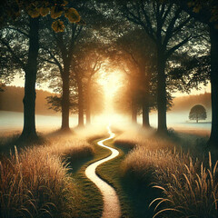 A serene path through a forest or field symbolizes surrendering the year to God and following His plan