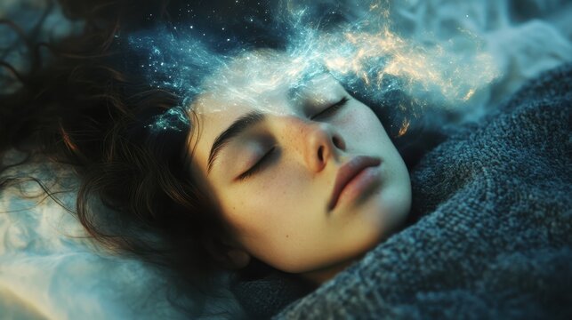 A visual of someone waking up from a dream with a profound sense of spiritual connection.