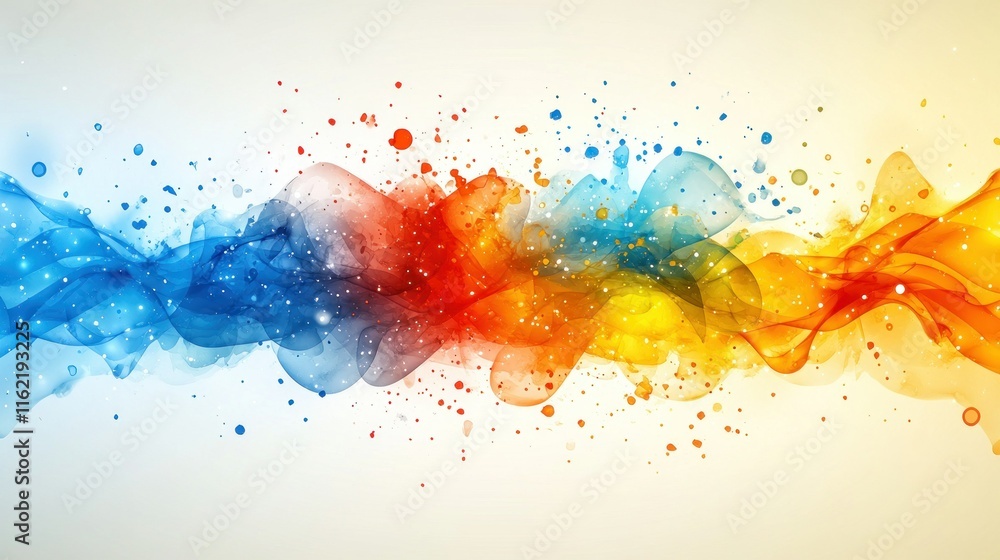 Poster colorful abstract wave design with splashes of paint.