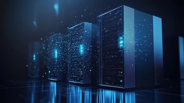 Two Professional IT Programers Discussing Blockchain Data Network Architecture Design and Development Shown on Desktop Computer Display. Working Data Center Technical Department with Server Racks.