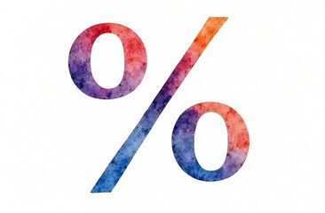 Percent sign, voluminous bright letters and numbers, graphic design.