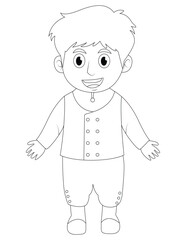 Stockholm, Sweden, the child wears a traditional Swedish outfit, such as a simple version of folk attire (white shirt, trousers, or a dress).  traditional Swedish outfit boy coloring page for kids .  