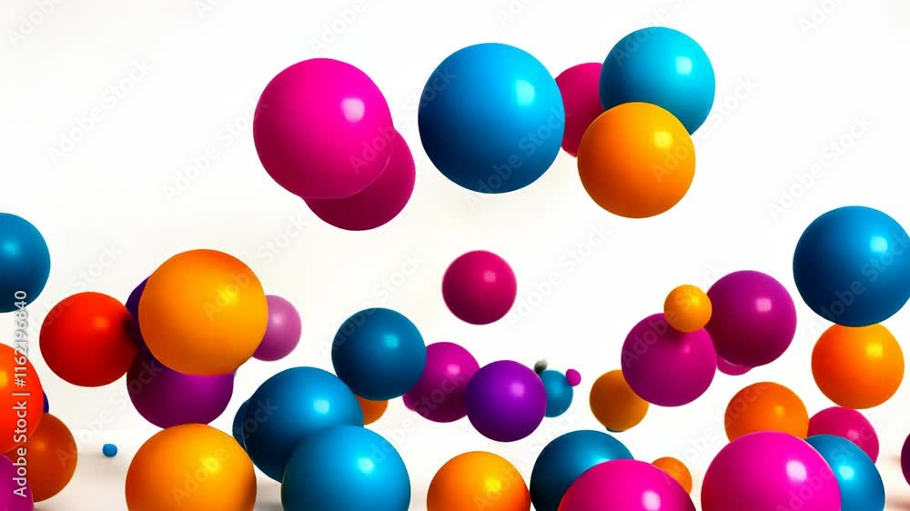 Poster colorful background with many different colored balls scattered throughout. concept of fun and playf