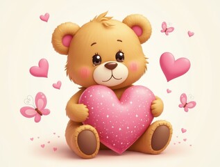Obraz premium Adorable Teddy Bear with Heart: A Symbol of Love and Affection