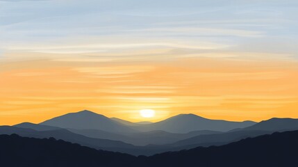 Obraz premium Serene Sunset Over Silhouetted Mountain Range