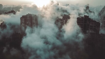 Fototapeta premium Aerial View of Urban Pollution in a Cityscape