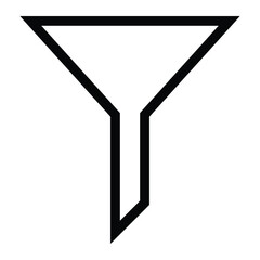 Filter vector icon. Funnel symbol for sorting, data processing, and liquid filtration. Black outline silhouette isolated on white background.