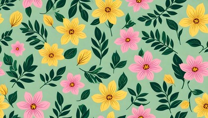 Fototapeta premium seamless pattern with yellow and pink flowers 