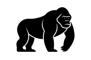 gorilla black silhouette vector, Simple silhouette Design vector icon with white background. 