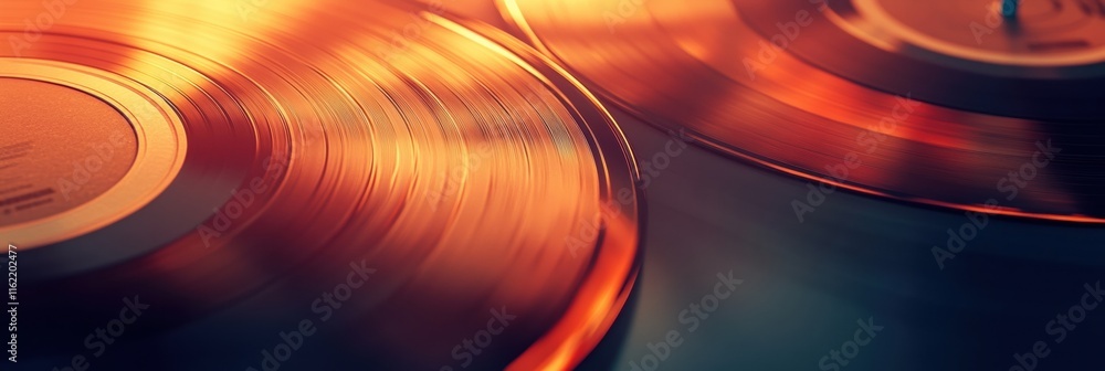 Leinwandbilder Vintage vinyl records with warm lighting create a nostalgic vibe and provide space for additional text or message. Generative AI