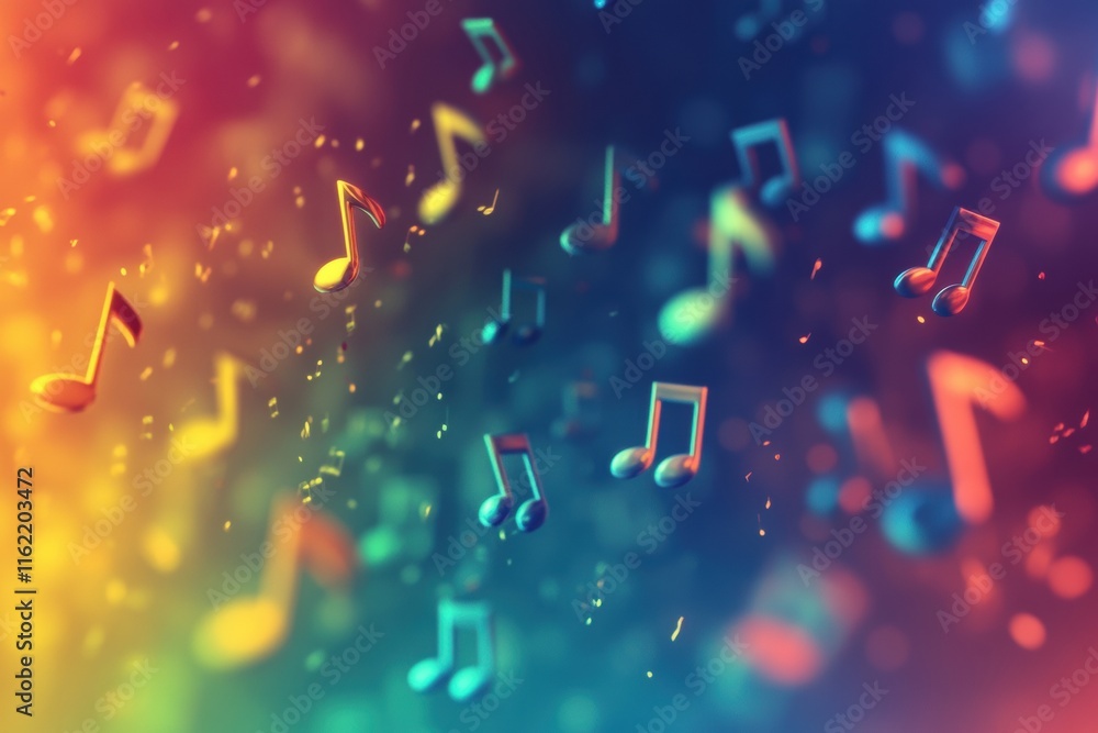Leinwandbilder vibrant 3d music notes floating in a colorful abstract background creating a lively atmosphere. gene