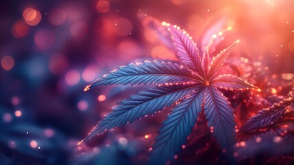 Colorful Medical Marijuana Concept with Neon Lighting, potential usecase for cannabis industry and healthcare