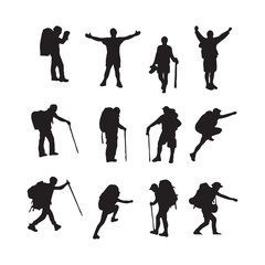 Obraz premium boy mountain adventure silhouette vector with white background