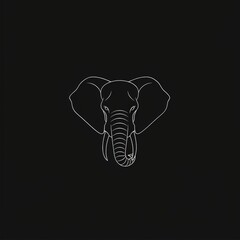 Minimalist line art illustration of an elephant's head against a black background.