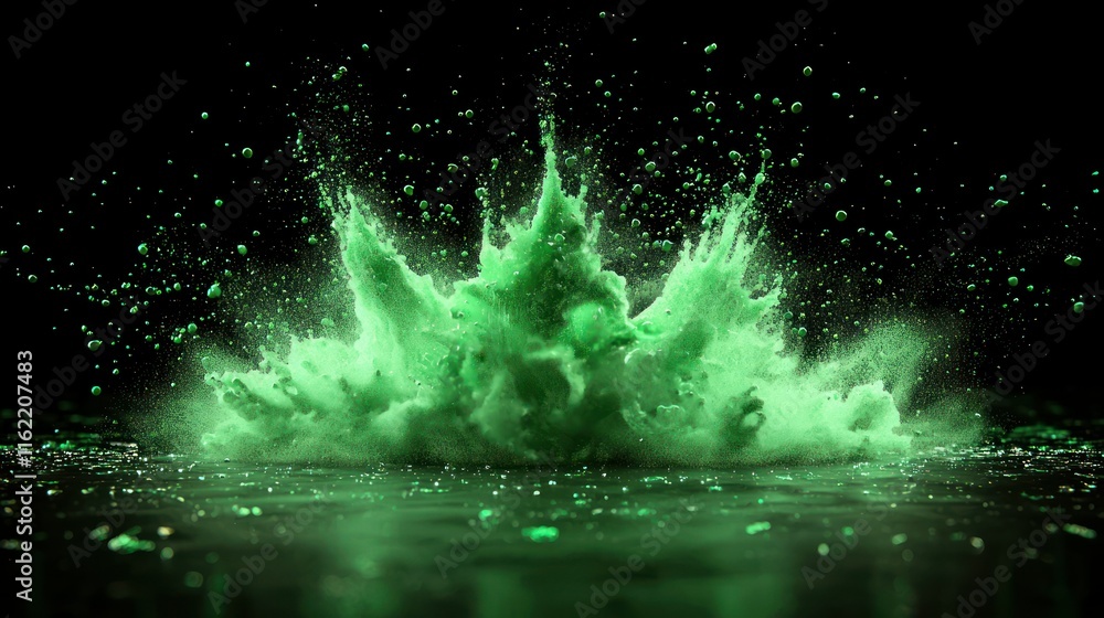Poster green splash creating dynamic water effects.