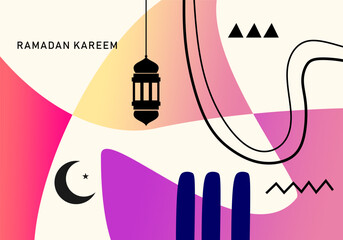 Ramadan Kareem vector illustration in flat geometric style design for poster.