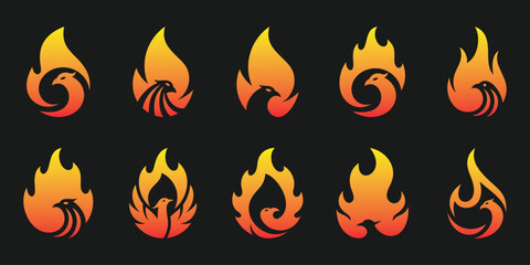 Set of collection phoenix fire flame logos. Vector logo design templates.