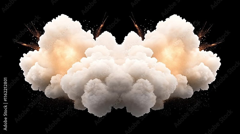 Poster symmetrical explosion cloud with fiery sparks