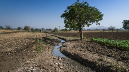 Fototapeta premium Scarcity in Rural Farming Areas Under Harsh Sunlight
