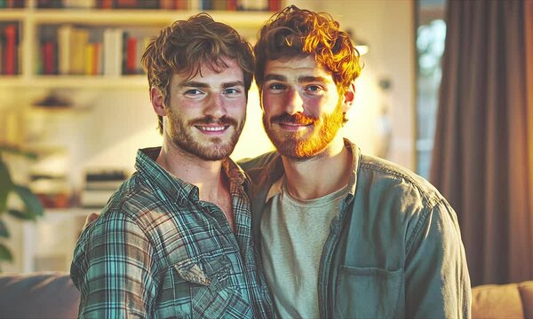 Two happy gays at home 