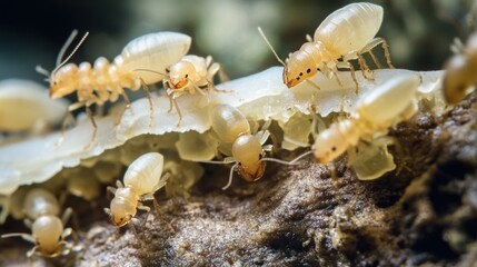 Close-up of termites feeding on fungus.
