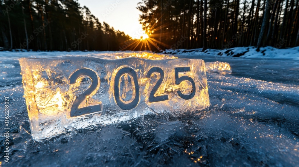 Poster a block of ice with the number 2015 written on it