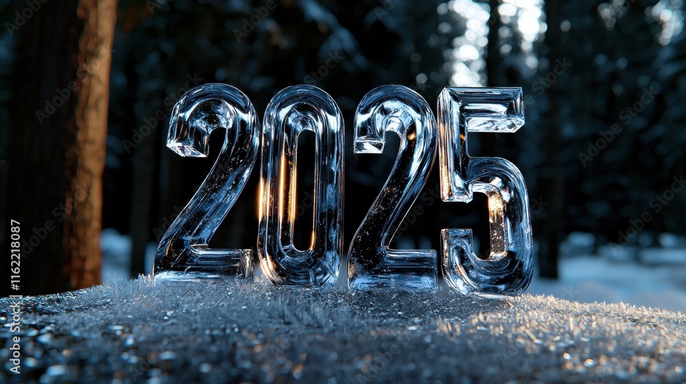 Poster a large block of ice with the numbers 20 and 25 carved into it