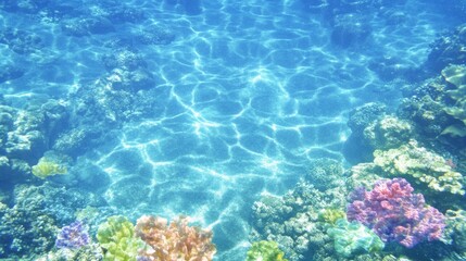 Fototapeta premium Underwater Coral Reef Scene with Sunlit Waters