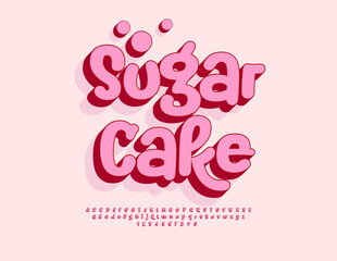 Vector sweet logo Sugar Cake with cute 3D Font. Pink stylish set of Alphabet Letters and Numbers