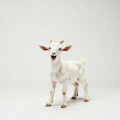 Fototapeta premium A playful white goat on a pure white backdrop , elegance, majestic