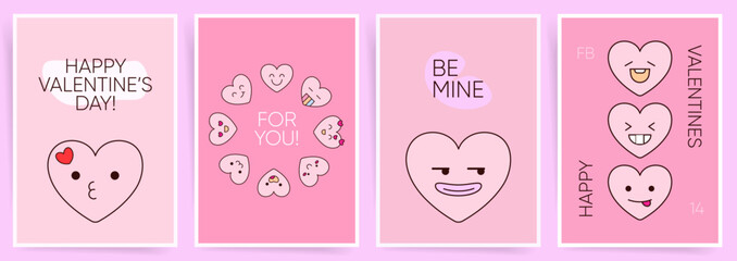 Cute Hearts Graphics. Cute Valentine’s Day posters with cartoon heart characters, pastel pink backgrounds, and playful typography for fun and romantic celebrations or baby birthday designs.