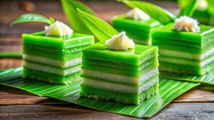 Close-up of Delicious Kue Kaswi (Kue Ijo) Indonesian Traditional Cake, Left-aligned with Copy Space