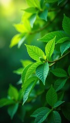 Deep emerald leaves, dappled sunlight, rich texture, photography, sunlight
