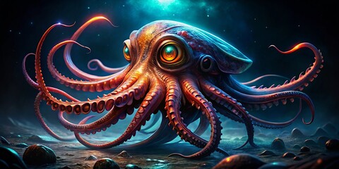 Terrifying Kraken: Deep Sea Alien Squid Monster Painting - Medium Shot