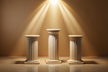 Obraz premium Three Empty Pedestals Beige Background - Medium Shot - Award Ceremony, Stage, Display, Presentation