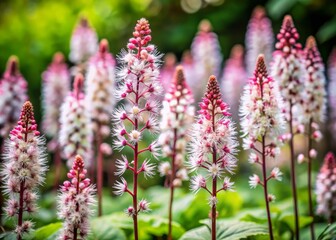 Obraz premium Tiarella Cordifolia Brandywine Foamflower Bloom - Eye-Level Close-Up Photography