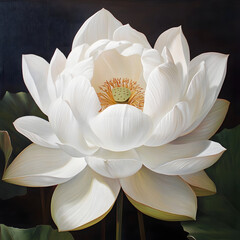 Close-Up View of a White Lotus Flower with Botanical Details