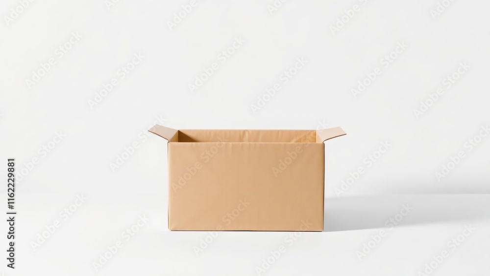 Poster an open empty cardboard box sits on a white background