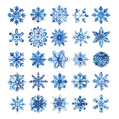 Set blue snowflake icons collection isolated on white background