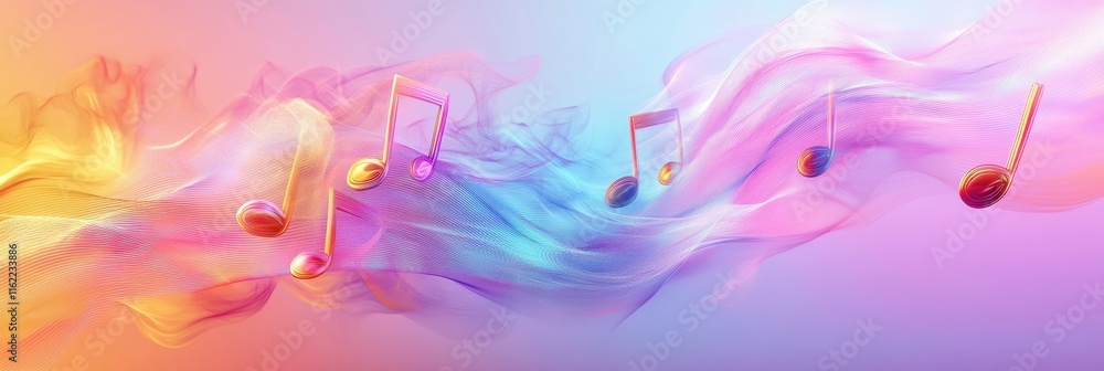 Leinwandbilder colorful 3d music notes float gracefully in a dreamy abstract background of vibrant hues and fluid s