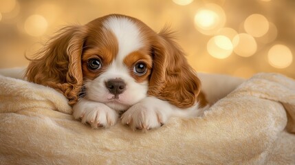 Cozy Puppy in Soft Blanket with Calm Expression