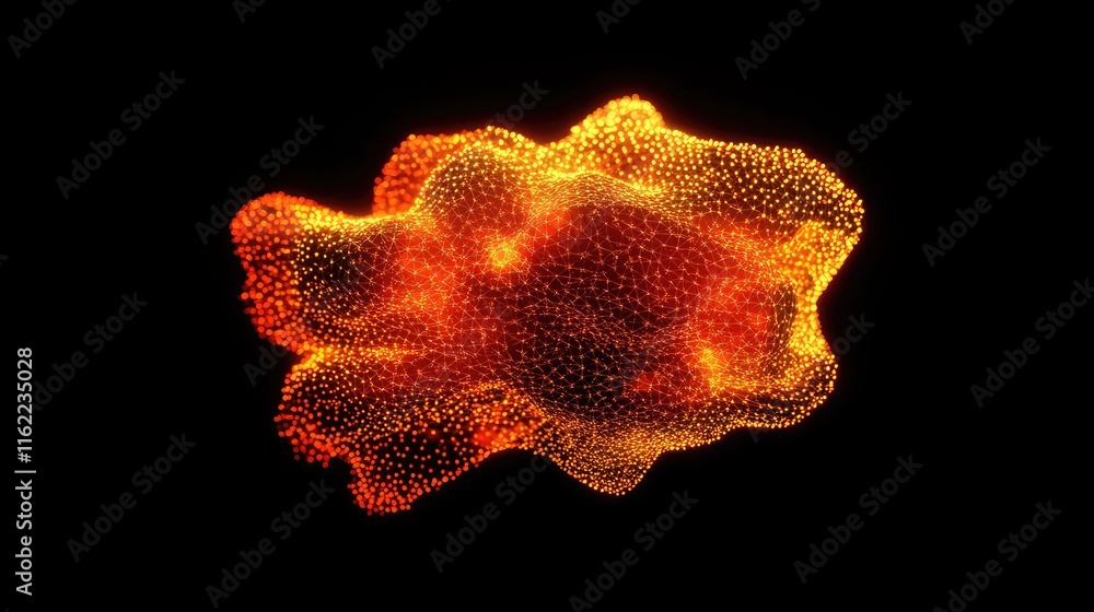 Poster a digital mesh structure forming a brain, glowing softly on a plain black background with room for t