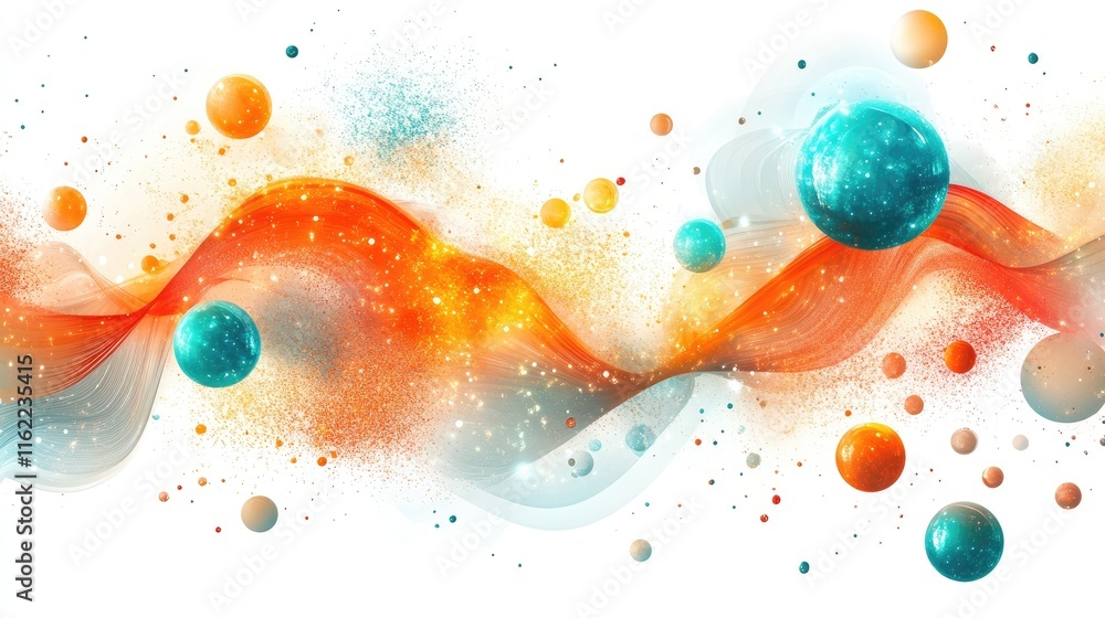 Aufkleber abstract digital development illustrated with glowing orbs and wave patterns on a white background