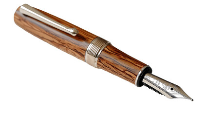 Fototapeta premium Refined and Classic Fountain Pen with Warm Wooden Barrel and Polished Chrome Trim